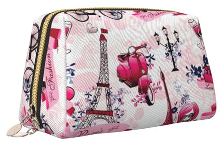 Pochette portatile in pelle con stampa della Torre Eiffel di Parigi, con cerniera, per cosmetici, organizer da viaggio