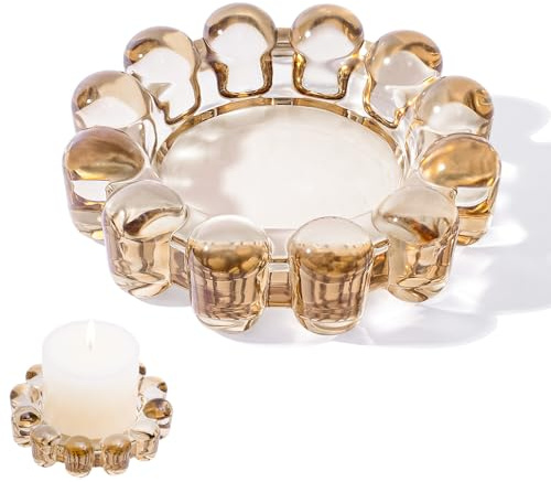 Rancco Bubble Candle Dish Glass Candle Holder Tray, Round Pillar Candlestick Plate Stand for Table Centerpieces, Modern Decorative, Home Decor, Party, Wedding, Suitable for Large Cylindrical Candles