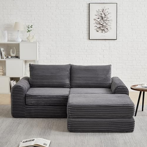 Sofás, sofás y sofás, sofá en la nube, sofá cama de pana dos en uno, sofá cama 2 en 1 con dos almohadas, elegantes brazos curvos, herramienta de pie extraíble, sofá modular para arreglo flexible (gris