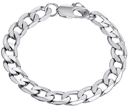 PROSTEEL Herren Armband 21cm Edelstahl Panzerkette Armband 9mm breit kubanische Glieder Link Kettenarmband Armkette, silber