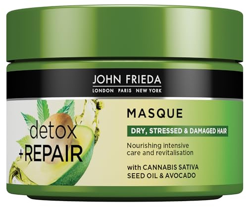 John Frieda Detox & Repair Maske für trockenes, strapaziertes & geschädigtes Haar mit Avocado-Öl und grünem Tee, 250 ml