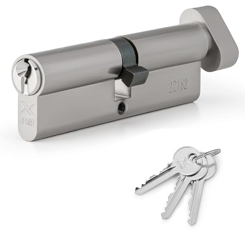 XFORT Serratura a Cilindro per Porta Europea con 3 Chiavi, Antitrapano, Antifurto con Chiave, Alta Sicurezza per Porte in Legno, UPVC, Doppia Cromatura, Cilindro a Pomolo 45/55T (100 Mm)