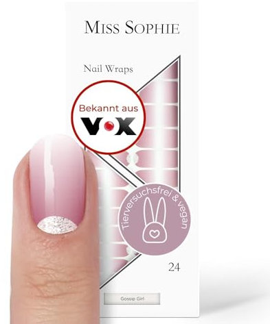 Original Miss Sophie Nagelfolien Gossip Girl I 24 ultra-dünne Nagellack-Streifen mit Farbverlauf Rosa I Für Finger- & Fußnägel I Hält auf Natur- sowie lackierten, Acryl-, Gel- & Shellac-Nägeln