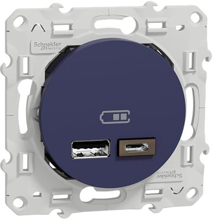 Schneider Electric - Odace, prise USB double, type A+C, Cobalt, 5 Vcc, 2,4A - S550401