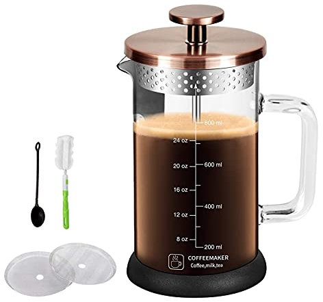 LTLWSH Caffettiera Francese in Vetro e Acciaio - French Press in Acciaio Inossidabile bricco e Vetro borosilicato - Teiera Retro con Filtro, per Cucina Domestica,350ml