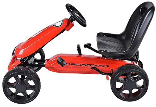 GLACER Kids Go Kart, 4 Wheels Outdoor Racer Toy Car for Kids, Pedal Powered Ride On Car w/Adjustable Seat, EVA Rubber Tires, Ideal for Boys Girls (Red)