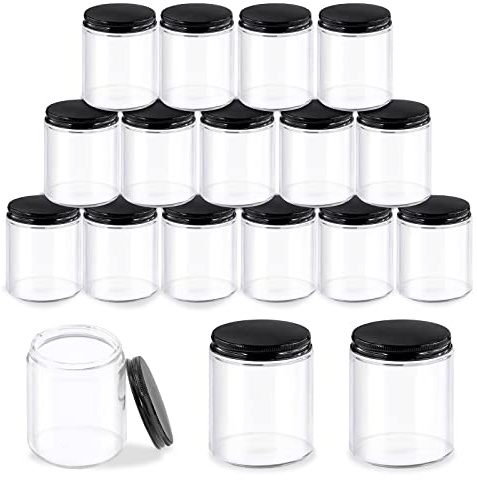 Glarks Lot de 8 bocaux en verre de 240 ml avec couvercles, bocaux ronds en verre transparent avec revêtement intérieur et couvercles noirs pour conserver crèmes, produits de beauté, cosmétiques