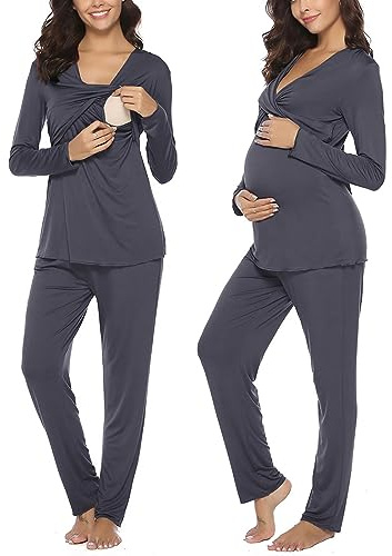 Irdcomps Womens Maternity Pyjamas Set Long Sleeve Nursing Loungewear | Cotton Breastfeeding Nursing Nightwear PJ Set Long Sleeve Sleepwear Pregnancy for Hospital Home