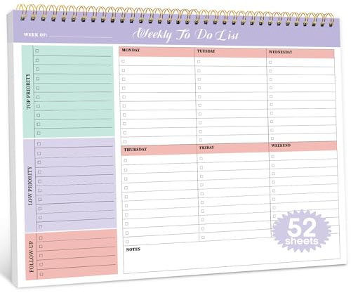 Taja Weekly To Do List Notepad with 52 Undated Sheets（8.5×11）- Weekly Desk Planner for Women & Man, Work and Home -1 Pack Violet Dream