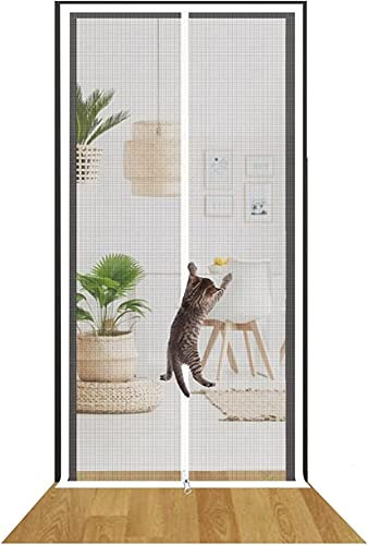 Fliegengitter für Katzen,Balkontür,110x220cm,verdicktes Katzenschutzgitter,Fliegengitter für Wohnzimmer,Schlafzimmer,Küche,Terrasse,Kratzfeste Netztür für Hunde und Katzen mit Reißverschluss