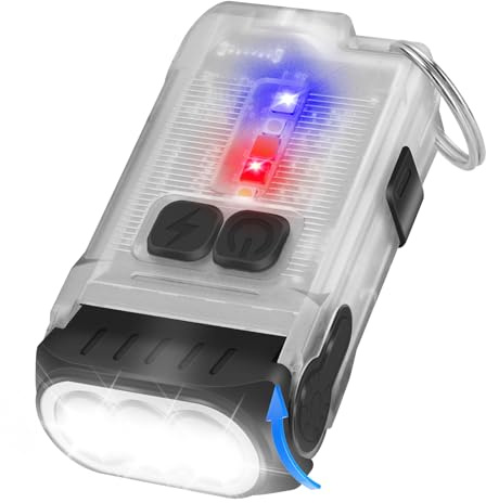 NGOKPYD V15 Mini Led Taschenlampe Extrem Hell 1200L Aufladbar USB C EDC Schlüsselanhänger Klein Taschenlampen Warm Rot Blau Wasserdicht IP67 COB Flashlight mit Clip 10 Modi