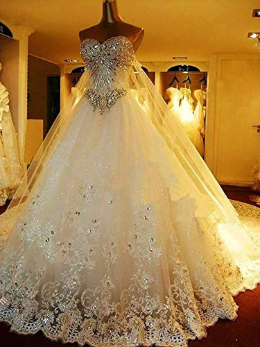 FORESTS Luo Crystal Bright Diamond Super Shiny Abito da Sposa Lunghezza Pavimento Avorio, Bianco, US:6 (L)