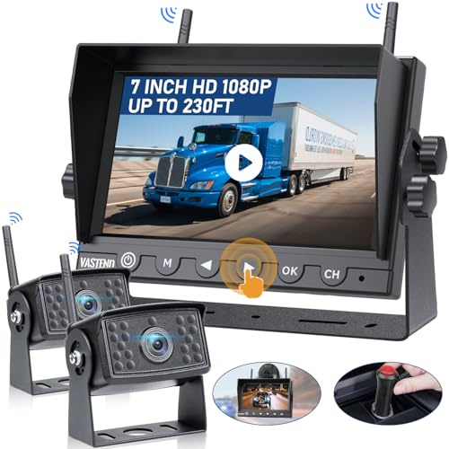 VASTEND Wireless Reversing Camera HD 1080P 7'' Monitor & IP69 Waterproof Rear View Camera Stable Digital Signals, 150° Wide Angle Night Vision Reverse Cameras Kit for Vans, Car, Trucks, RV(V01-2)