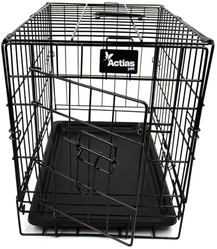 Actiaspet - Foldable Metal Dog Cage with Removable Tray (Black, 20 Inch)