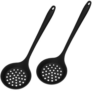 2Pieces Silicone Strainer Ladle Silicone Skimmer Slotted Spoon with Handle Oil Skimmer Spoon Suitable for Kitchen Use
