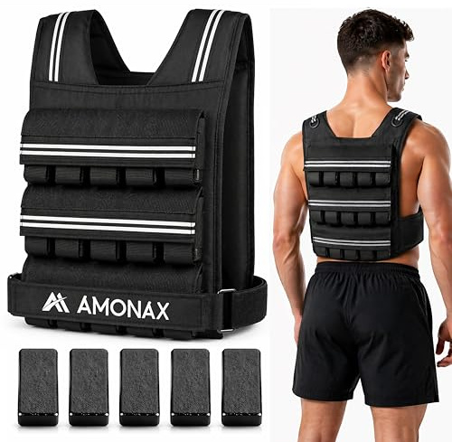Amonax Gilet Zavorrato 10-30 kg con Elementi Riflettenti per Allenamento