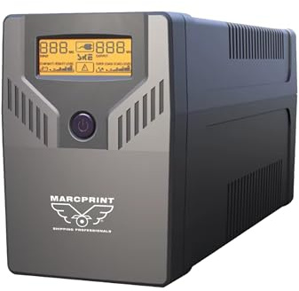 MARCPRINT - SAI Sistema de Alimentación Ininterrumpida - Ups Router 650VA (360W) 230V - Estabilizador de Corriente Interactive Senoidal AVR 2X Schuko Tomas con Pantalla LCD - SAI Router