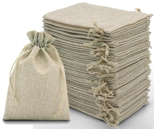 Leylve 30 Sacchetti Juta (di Iuta) 10x15 cm, in Tela Tipo Lino con Cordino, per Regali Riutilizzabili per Sacchetti Profumati di Lavanda, per Gioielli e DIY Matrimonio, Natale e Avvento (Natura)