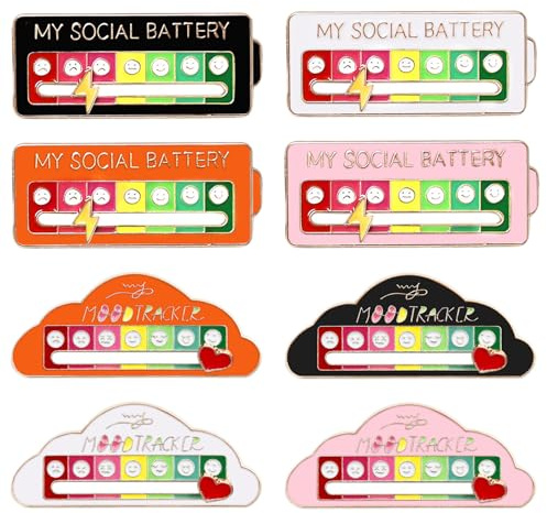 8 Broches My Social Battery Pin, Épingles d'Humeur Sociale Amusante pour 7 Jours, Épingles Émaillées Créatives pour Santé Mentale, Expression créative