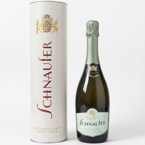 Schnaufer Riesling Sekt in Geschenkverpackung – Extra-Trocken & Prickelnder Genuss mit Pfirsichnote – Perfekt als Aperitif oder edles Geschenk, 0,75 l, 12 % vol