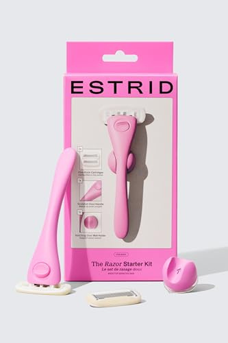 Estrid Razor Starter Set, set di rasoi da donna con sistema a 5 lame, strisce di umidità vegane, 2 pezzi di ricambio piccoli, montaggio a parete (guava)