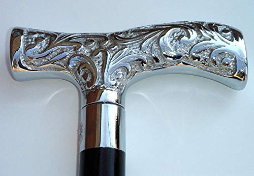 Bastone da passeggio in legno con manico in argento, stile vintage