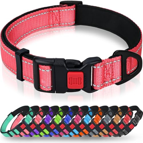 Taglory Reflekterande hundhalsband i nylon med säkerhetsspänne, justerbara husdjurshalsband med mjuk neoprenstoppning för små och medelstora hundar