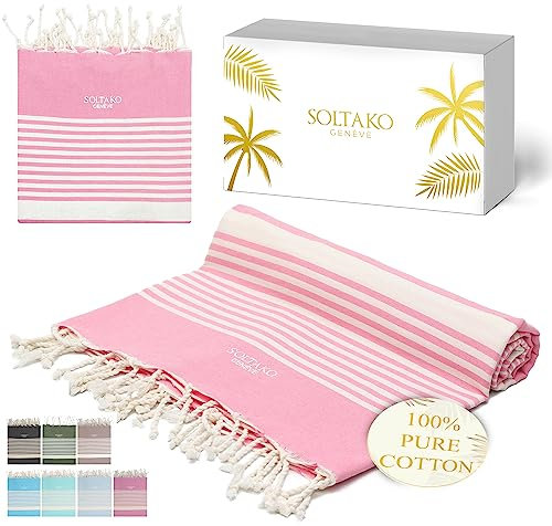 SOLTAKO Toalla Playa - Fouta Peshtemal XXL - Toallas de 100% Algodón Turco Grande - Toalla de Hammam para Sauna Playa Fitness Yoga Deporte - Superabsorbente y Ligera (200 x 200 cm)