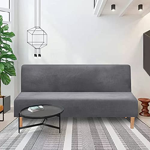 Topchances Samt-Sofabezug ohne Armlehnen, Stretch-Futon-Bezüge, Spandex, armlos, für 2–3-Sitzer, faltbar, Couch, Möbelschutz, Samtstoff für Wohnzimmer, Haustiere, Kinder (Grau)