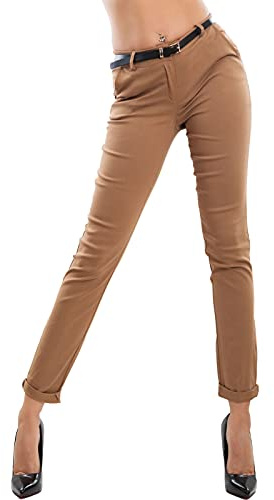 Toocool Pantalon Classique pour Femme, Pantalon Elégant Taille Basse avec Poches et Ceinture, Pantalons d'Eté pour Femme AS-28251 [M, Chameau]