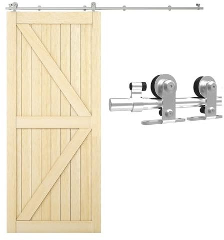5.5FT/167cm Herraje para Puerta Corredera Kit de Acero Inoxidable Accesorios para Puertas Correderas Riel Juego para Puerta de Madera Soltera