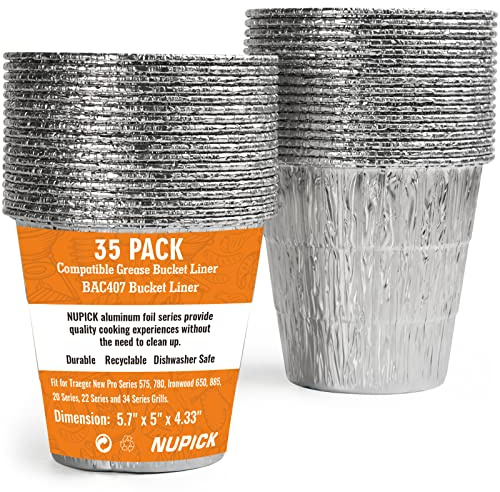 NUPICK Lot de 35 revêtements de Seau à Graisse BAC407 compatibles avec Traeger Pro Series 575/780, 22/34, Ironwood 650/885, Accessoires de Barbecue pour Traeger, 12,4 x 11,4 cm