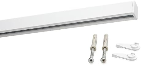 Deco-Raum Gardinskena med mått, aluminium, innerspår kantig, platt, takmontering, gardinstång, ytgardin, skena, innerskena för gardiner med spännlås, vit, 400 cm, uppdelad