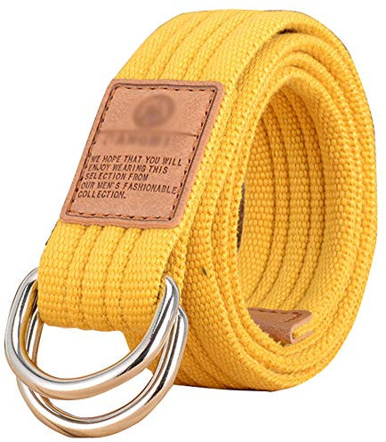 HotYou Stoffgürtel für Damen und Herren Doppel D-ringe Leinwand Canvas Schnalle Gürtel,Gelb,L*W：47.24 Zoll*1.33 Zoll