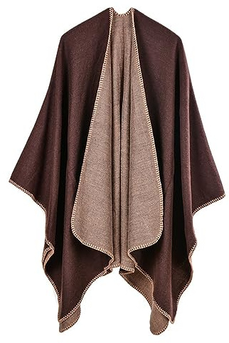 SJTJSPX Poncho Chal Mujer Cape Bufanda Elegante Poncho Mexicano Cachemira Manto Invierno Otoño Cálido Abierto Cuadrado Bufanda Espesada Suave Manta Tejer Chal Envolturas Reversible Cardigan