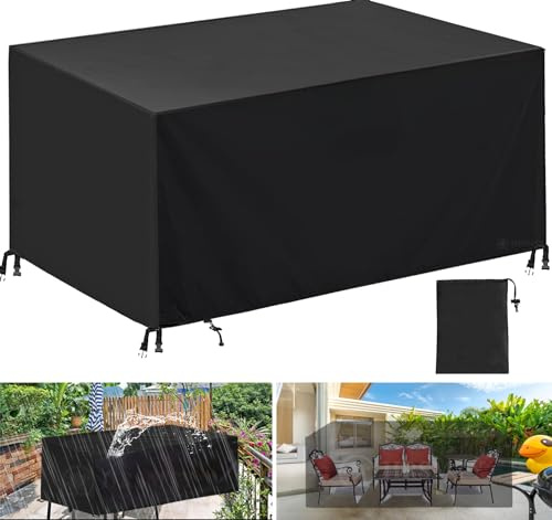 Abdeckung für Gartenmöbel Wasserdicht, Winddicht, Winterfest, UV-beständig Rechteckig 420D Oxford Gewebe Abdeckhauben Schutzhülle für Möbelsets Gartentisch Sitzgruppe