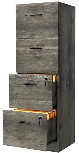 YITAHOME Aktenschrank mit 4 Schubladen, Büroschrank Abschließbar,130,7 cm tiefer Vertikaler Aktenschrank für Aktenordner in A4-Größe, Schubladenschrank für Zuhause und Büro (grau)