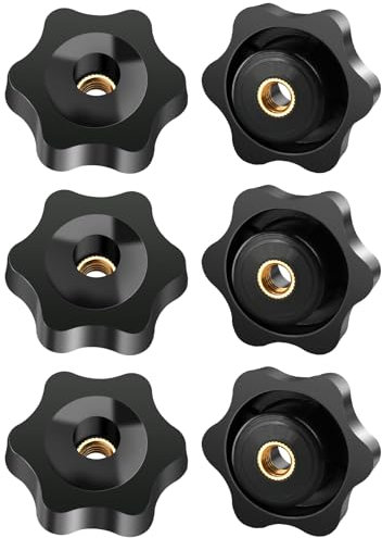 FOMGIIN Sterngriffmutter M4, 6 Stück 25mm Durchmesser Äußerer Flügelmutter, Innengewinde Messing Rändelschraube Sterngriff für Maschinen und Anlagen, Möbel, Fitnessgeräte, Werkzeugmaschinen