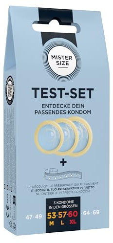 MISTER SIZE Kondome 3 Stück TEST-SET (53-57-60 mm) mit Maßband/extra dünn, extra fein, extra feucht, gefühlsecht hauchzart
