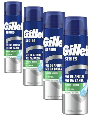Gillette Series Gel De Afeitar Calmante Con Aloe Vera, Para Maquinilla De Afeitar Para Hombre 200ml (Paquete de 4)