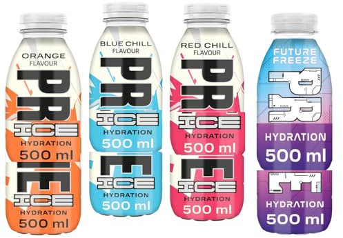 Orange Chill Ice,Blue Chill Ice,Red Chill Ice,Future Freeze Hydration Drink Bottles 500ml - 4 x Mixed Flavours of Drinks