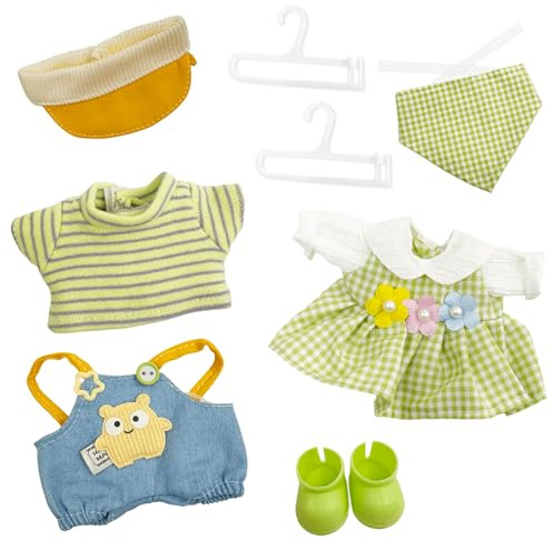 Ropa para muñeca de 17 cm, 8 Piezas de Ropa de Cuadros Verdes con Zapatos, 2 Juegos de Accesorios para muñeca de Peluche, niño y niña (sin muñeca)