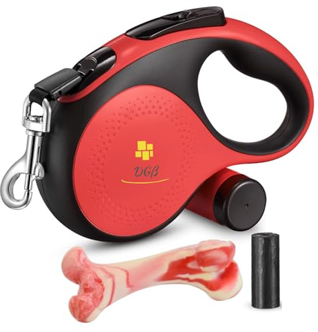 Correa Perro Extensible con Porta Bolsas - Dog Mediano y Grande hasta 50Kg 5 Metros - Correa Extensible Perro Rojo (L, Rojo) un Paseo ompleto con el Pack DGß diverción incluida