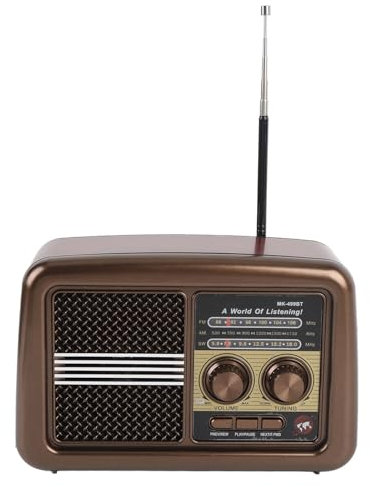 Radio Portátil Vintage con Altavoz Bluetooth Retro, Pequeña Radio Vintage de Corta Am/FM, Decoración Retro, Radios Transistores Recargables (Enchufe de la UE)