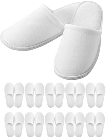 Lot de 10 paires de pantoufles en tissu éponge non jetables pour spa à bout fermé, lavables et pliables, blanc, 37 EU