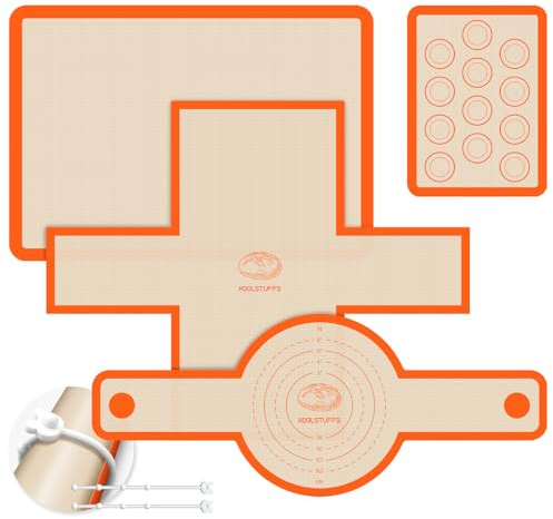 Silicone Baking Mat Set of 4, Nonstick Reusable Silicone Bread Sling & Loaf Pan Liners for Bread, Macaron Baking Mat for Macarons, Pastry