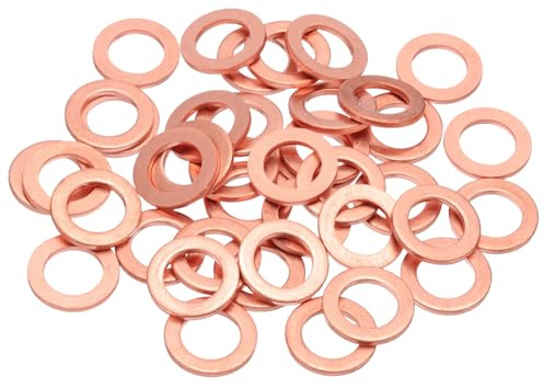 QUARKZMAN 40Pcs Rondelles Plates Cuivre M10, 10x16x1.5mm Rondelle Plate Ameliorée Cuivre Joint Métrique Anneau D'Ecrasement Pour Raccords Hydrauliques Boulon Vis Ecrou Réparation