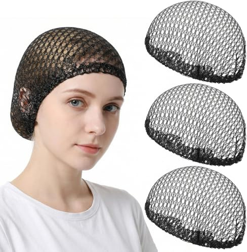 YUXIANLB 3 redecillas de ganchillo reutilizables de malla elástica para el cabello, gorro de ducha transpirable de ganchillo para dormir, protección de peluca larga y corta, cubierta de redecilla para