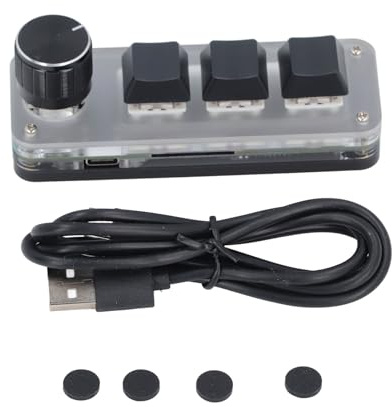 Aumotop 3 Knappar 1 Knopp Mini Knappsats med RGB LED och Röd Switch för Game Office Music Media ABS USB C-kabel