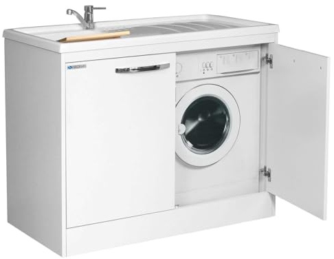 Negrari Silvestro Intern 5008 Tvättmaskin Skydd Monterad Vit 109x60 H90,5 Vattenavvisad Skåp Badkar Polypropylen Vänster Höger Stängning 2 Dörrar Slow Trä